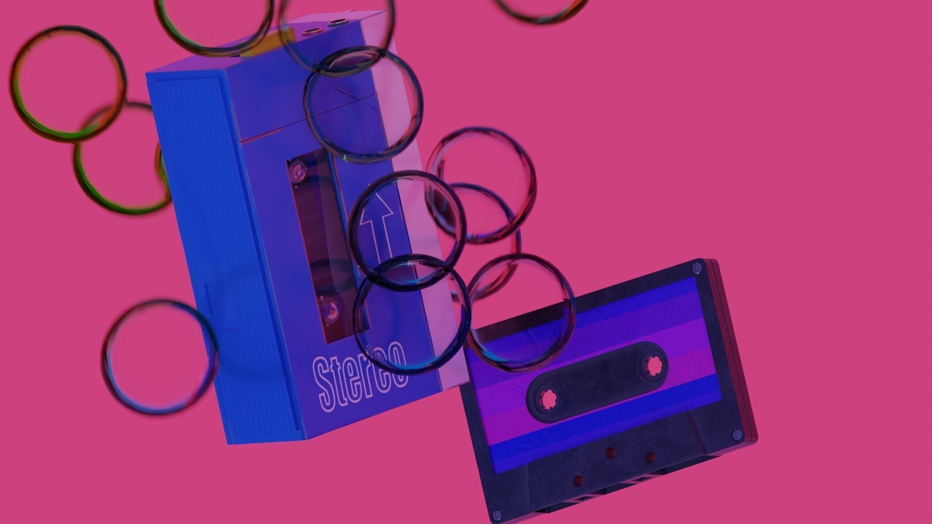 wallkman and Casette with bubbles   Low-poly 3D model_6