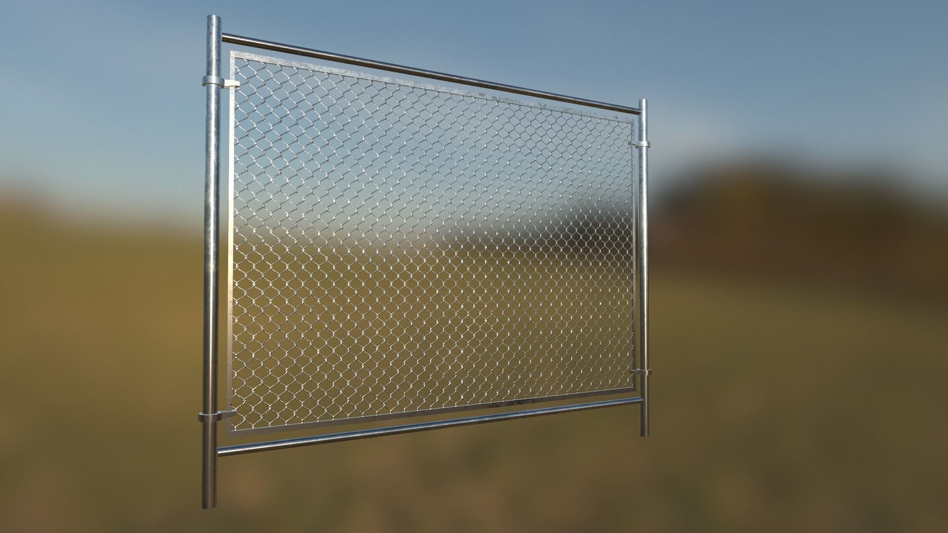 low poly fence chain link Low-poly 3D model_4