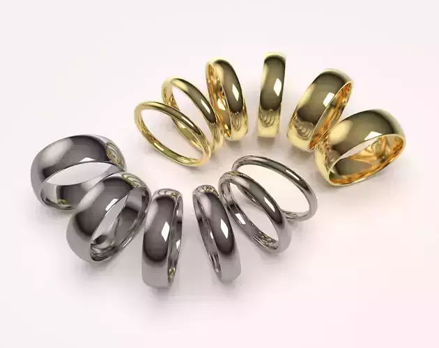 Classic Wedding Band Set 2-7 mm Wide 3D print model