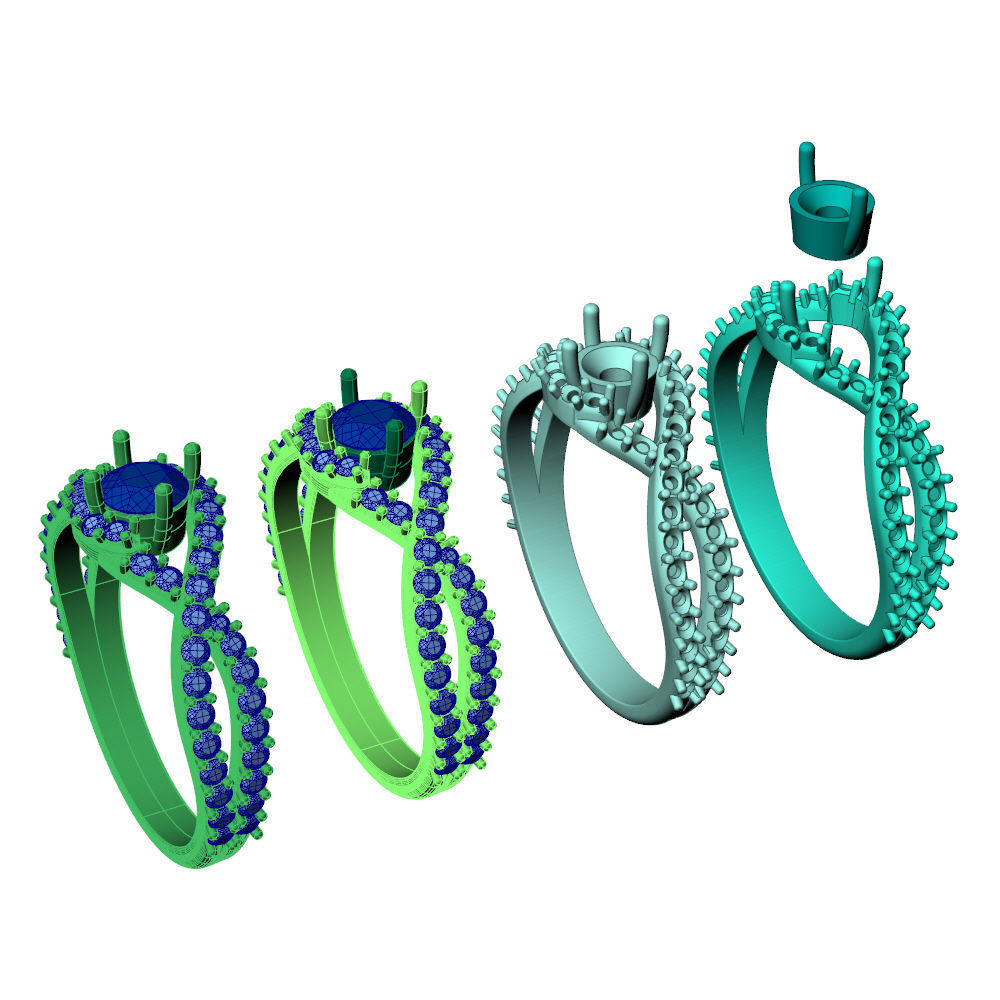 Twisted Knot Ring 30pt Pave 3D print model_12