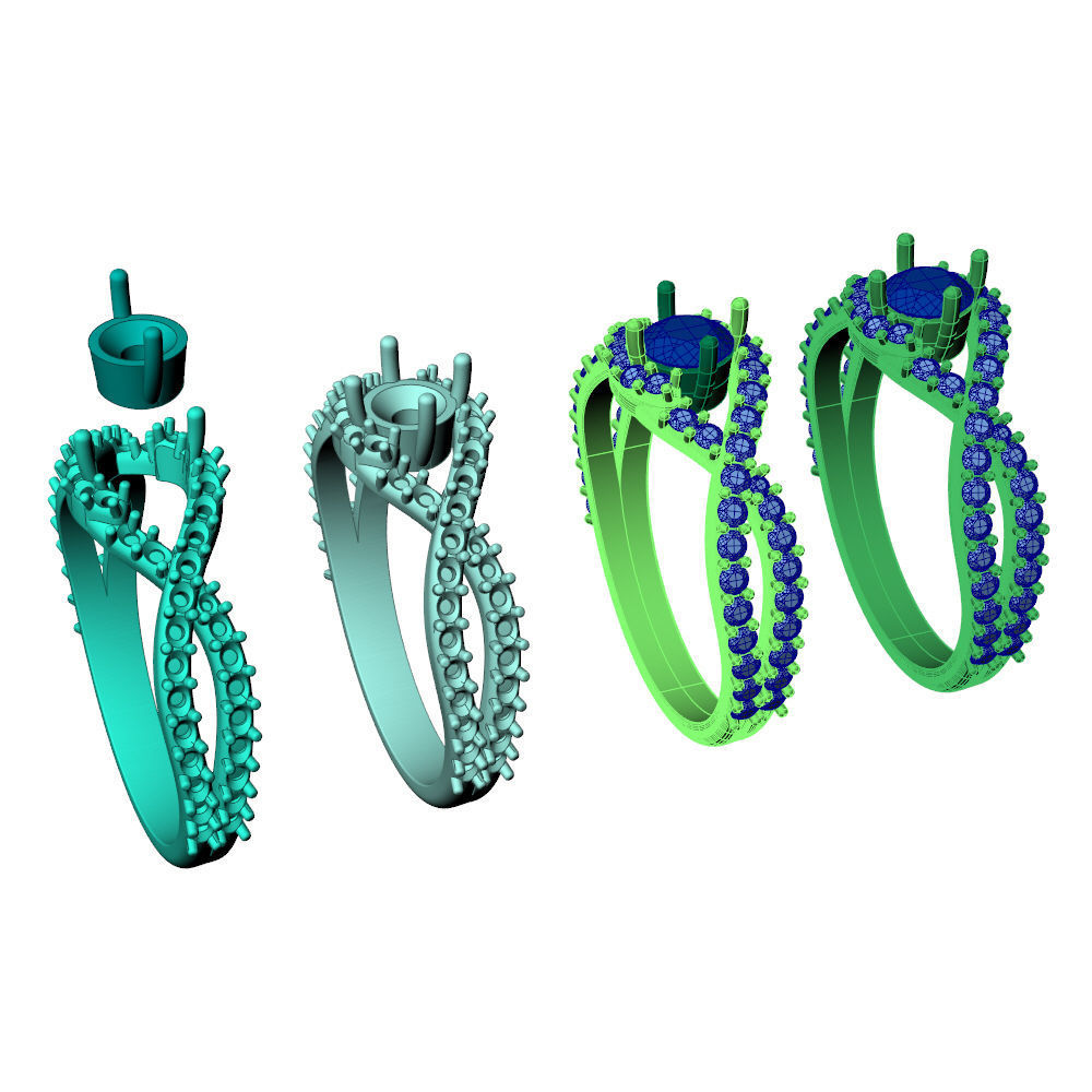 Twisted Knot Ring 30pt Pave 3D print model_15