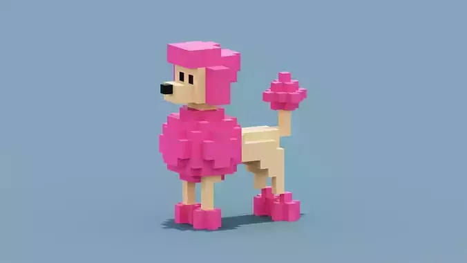 Voxel Poodle Dog Low-poly 3D model