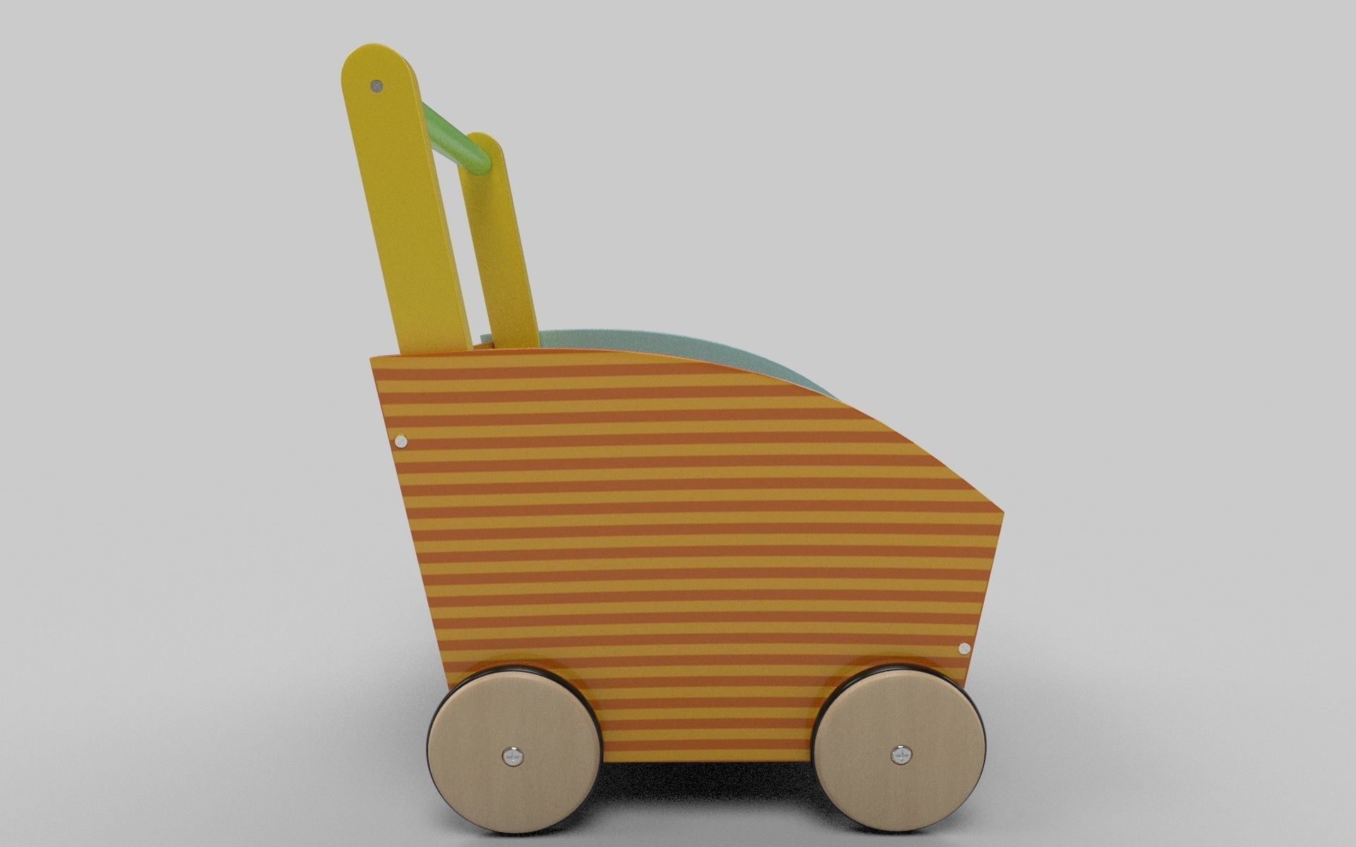 Wooden Trolley Low-poly 3D model_3