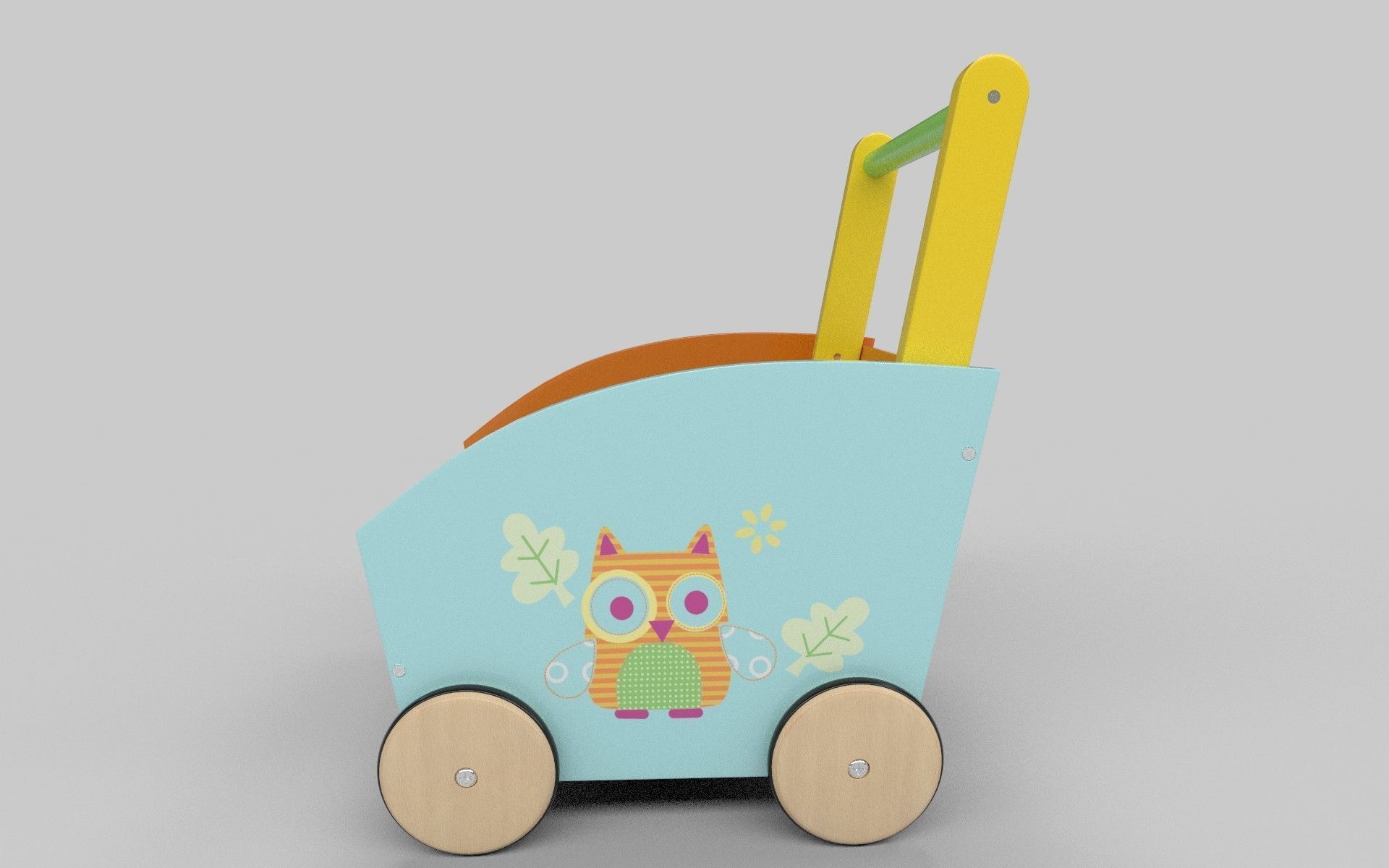 Wooden Trolley Low-poly 3D model_1