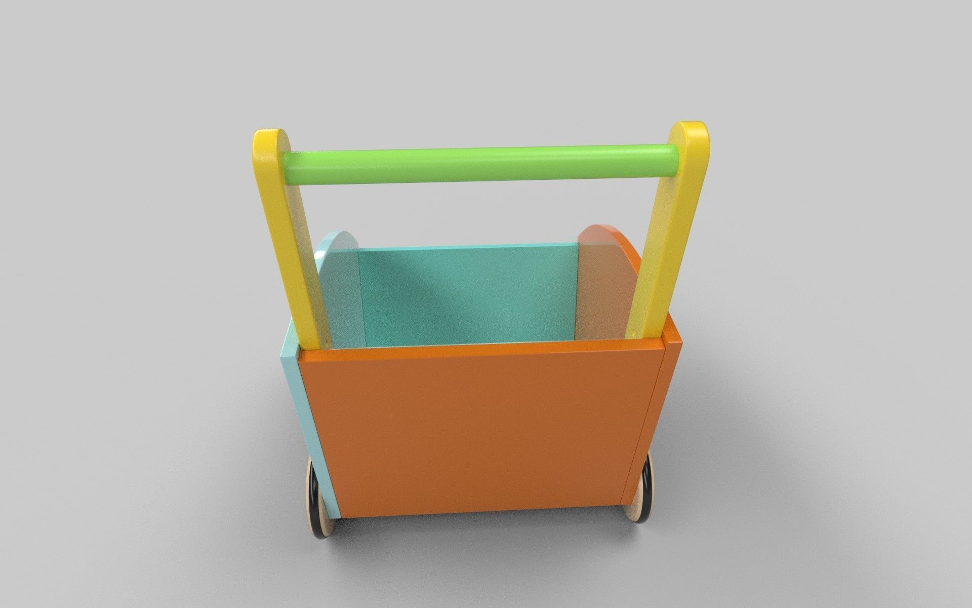 Wooden Trolley Low-poly 3D model_2