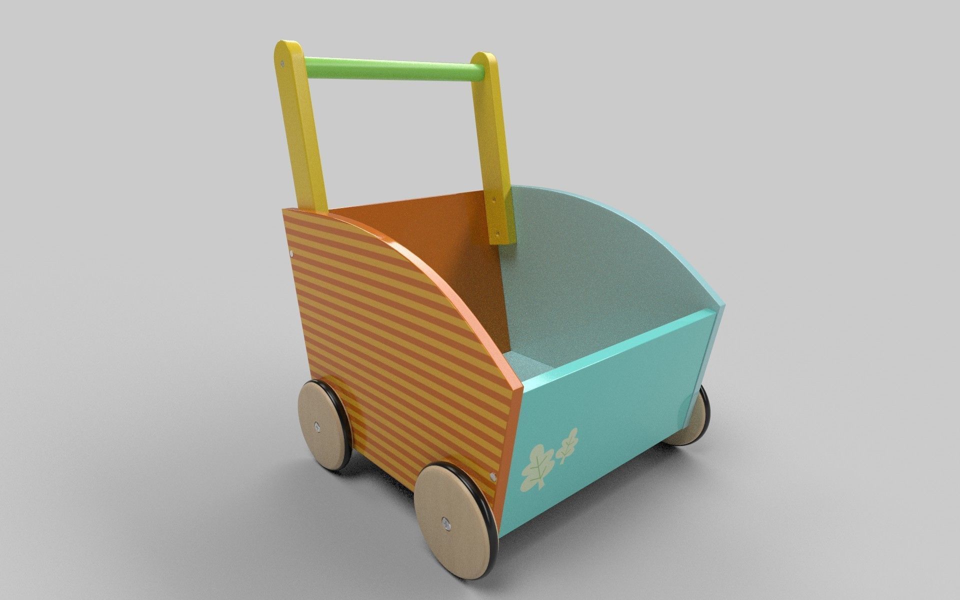 Wooden Trolley Low-poly 3D model_4