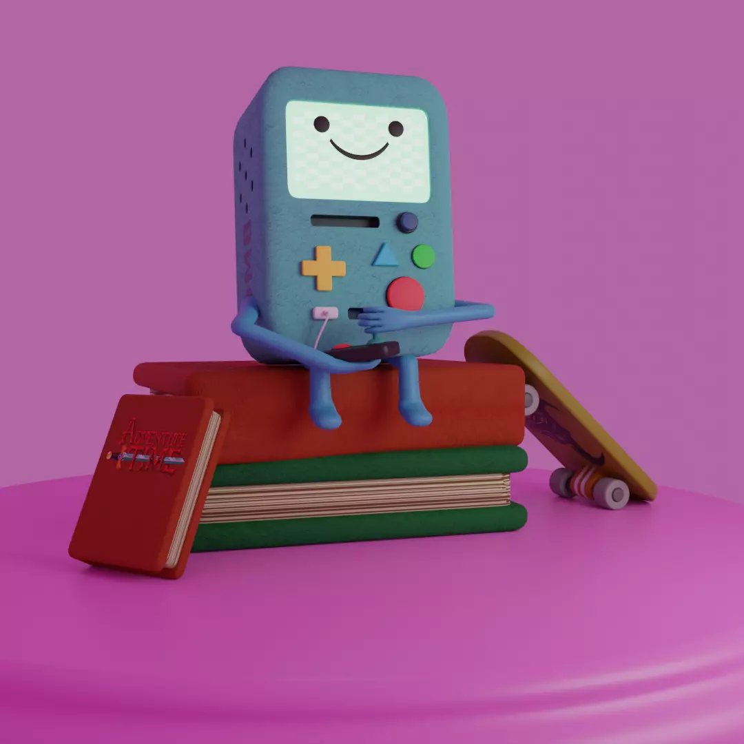 BeMofromCartoon adventure time character on stack of books 3D model_0