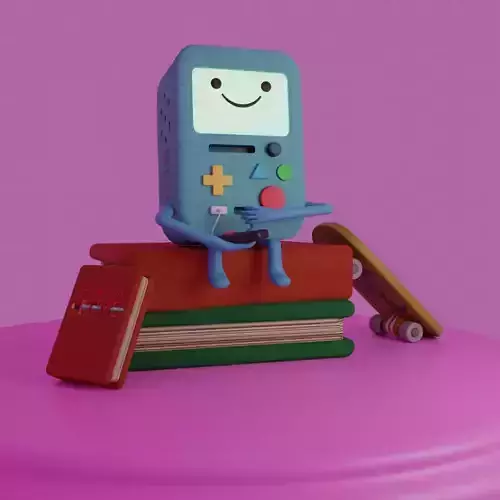 BeMofromCartoon adventure time character on stack of books