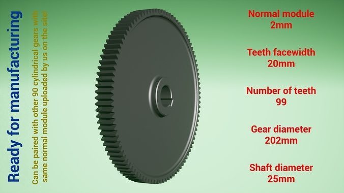Cylindrical gear - paired - z99 m2 D202 d25 3D print model
