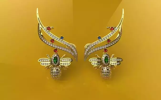 Bee Flower Ear Cuff Earring - 3D Jewelry - BR-511