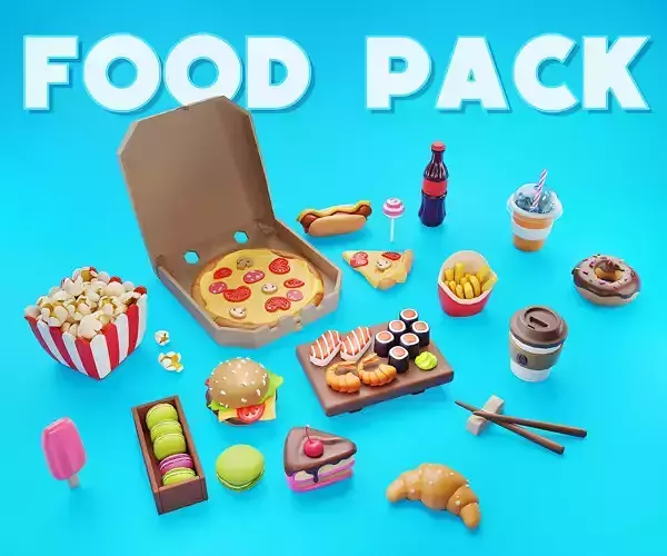 Cartoon Food Pack 3D model Low-poly 3D model