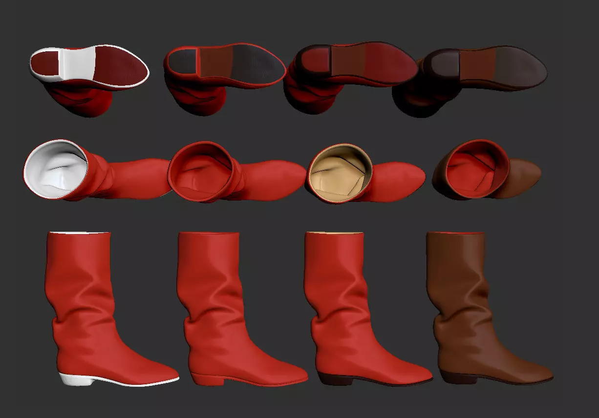Red boots Low-poly 3D model_0