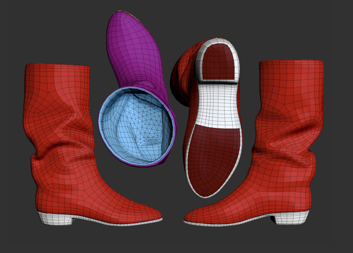 Red boots Low-poly 3D model_5