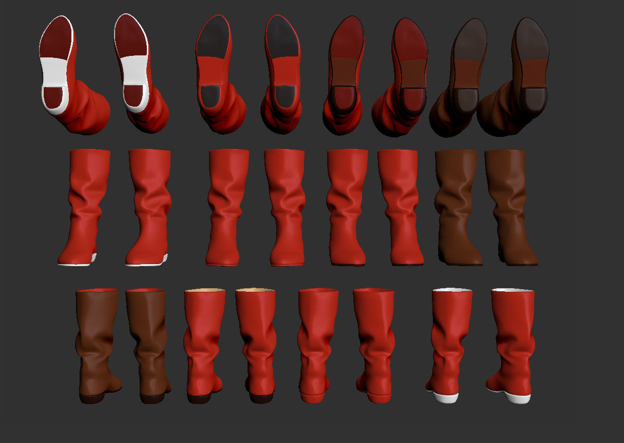 Red boots Low-poly 3D model_3