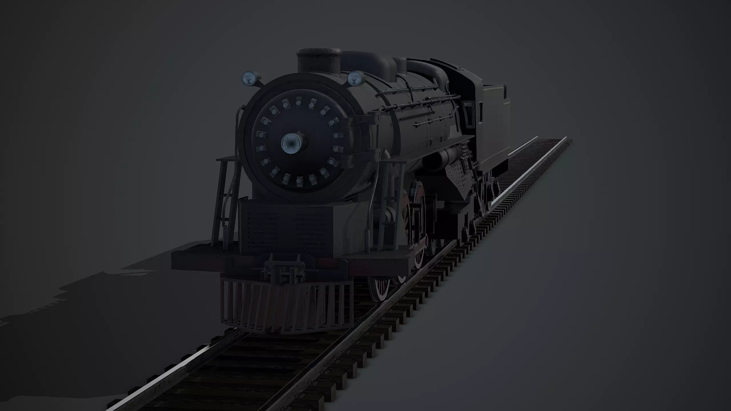 locomotive steam on tracks Low-poly 3D model