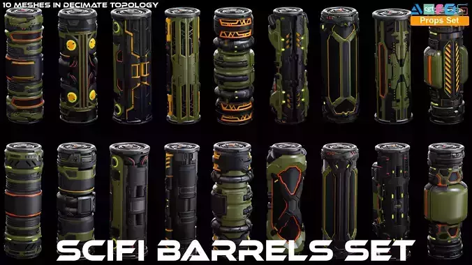 SciFi Barrels set 3D model