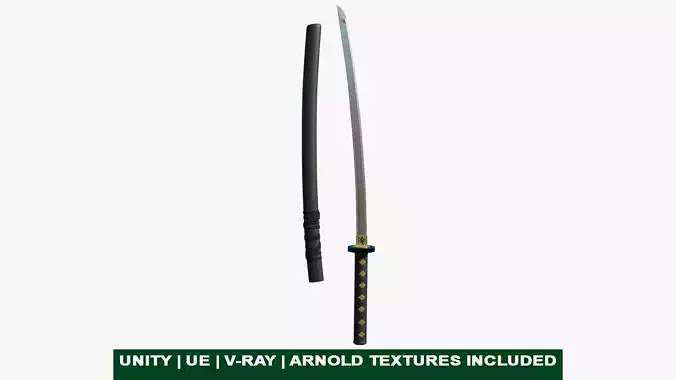 Sword 09 Game Ready PBR Unity UE Arnold V-Ray Textures Included