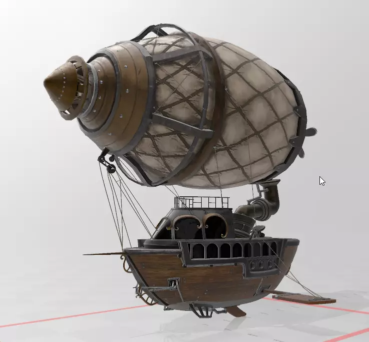 Steampunk ship Low-poly 3D model_0