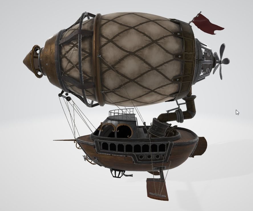 Steampunk ship Low-poly 3D model_1
