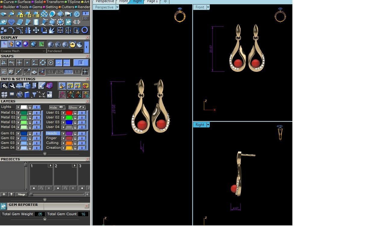 Multi stylish Opal Stone Earrings 3D print model_9