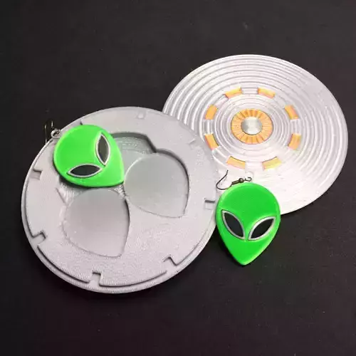 Alien Face Earrings and Flying Saucer Presentation Box 3D print model
