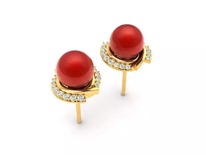 Diamond Classic Opal Stone Earrings 3D print model