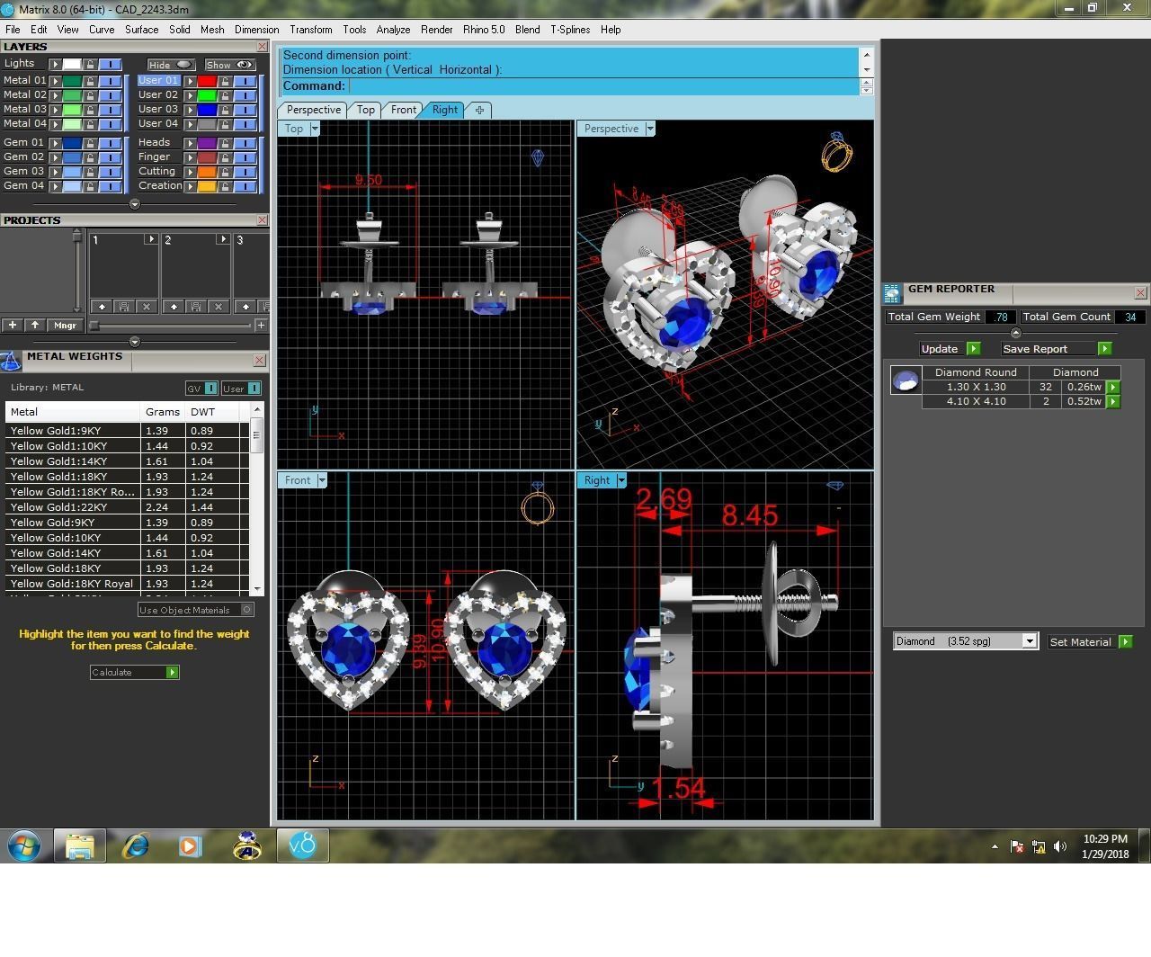 Diamond Classic Heart Earrings 3D print model_6