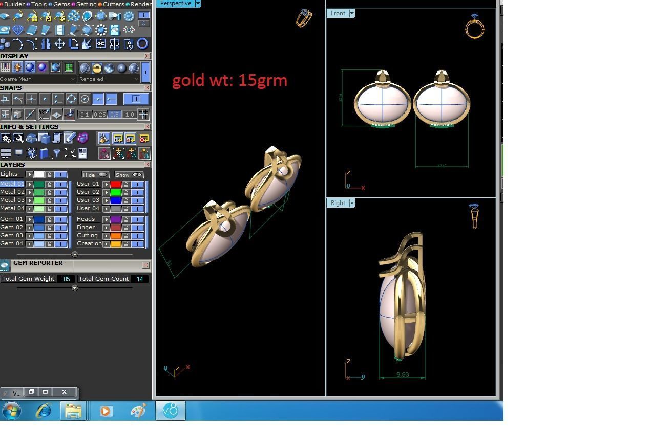 Diamond Classic Opal Stone Earrings 3D print model_11