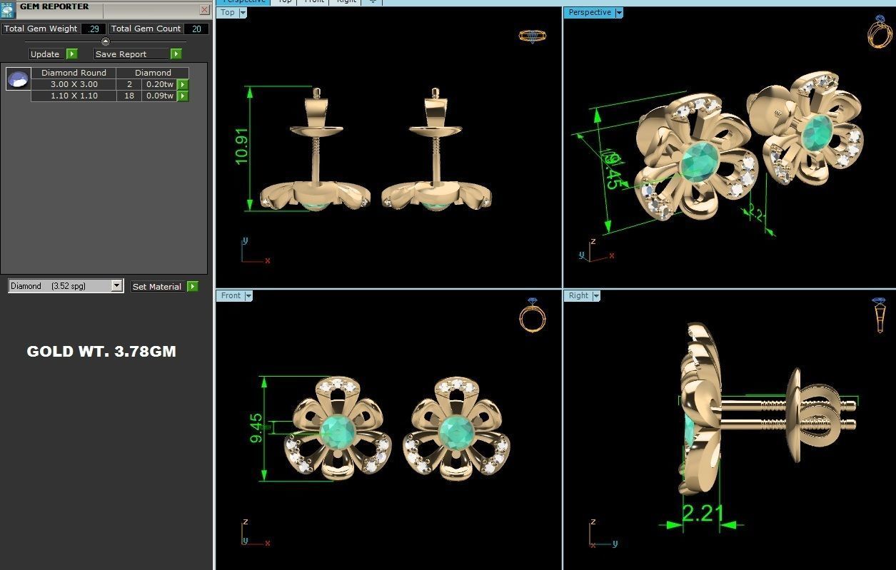 Diamond Classic Earrings 3D print model_5