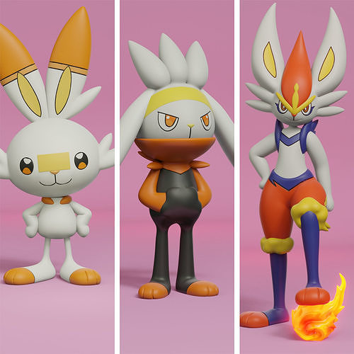 pokemon scorbunny evolution pack 3D print model