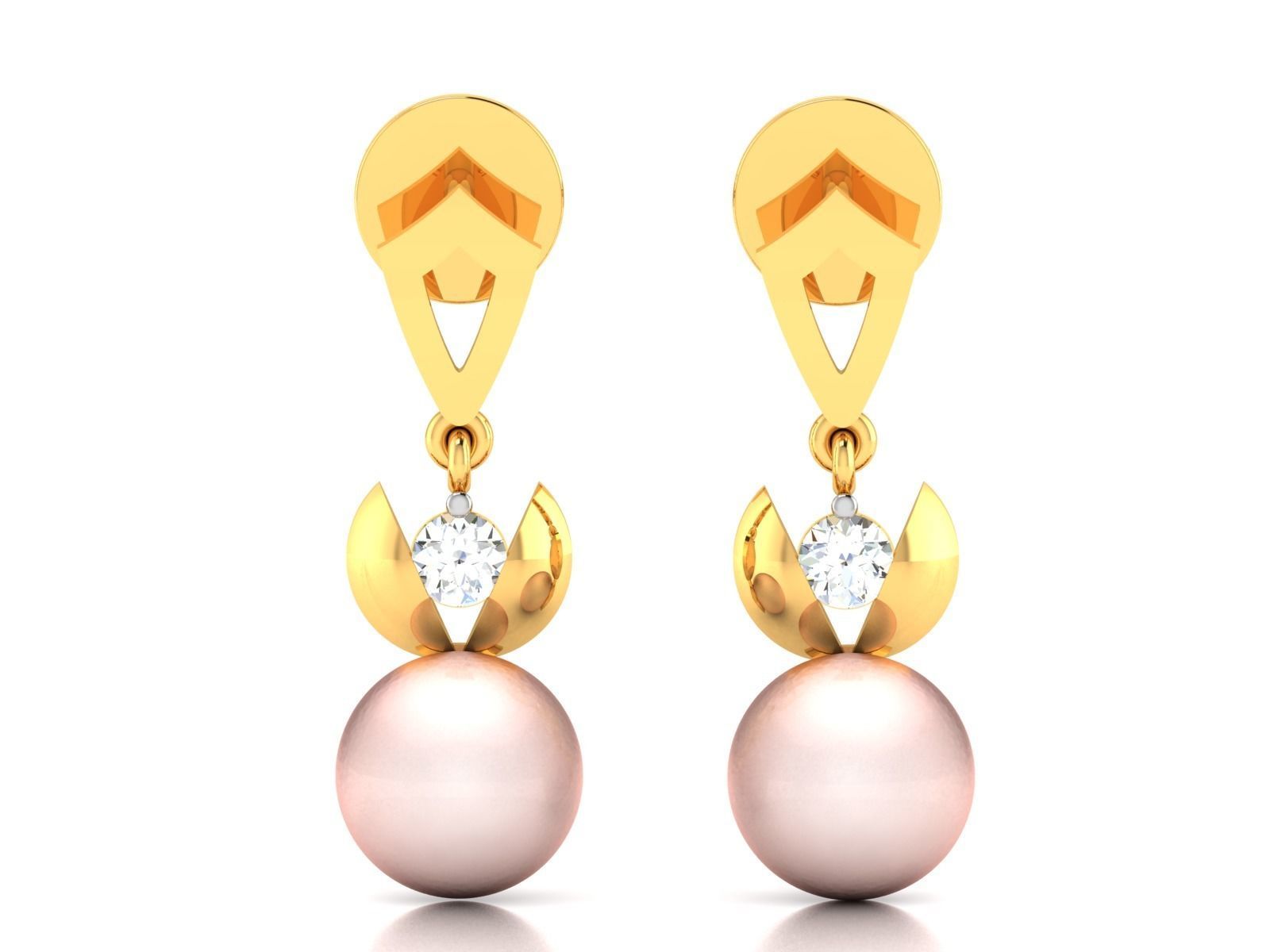 Diamond Classic Opal Stone Earrings 3D print model_3