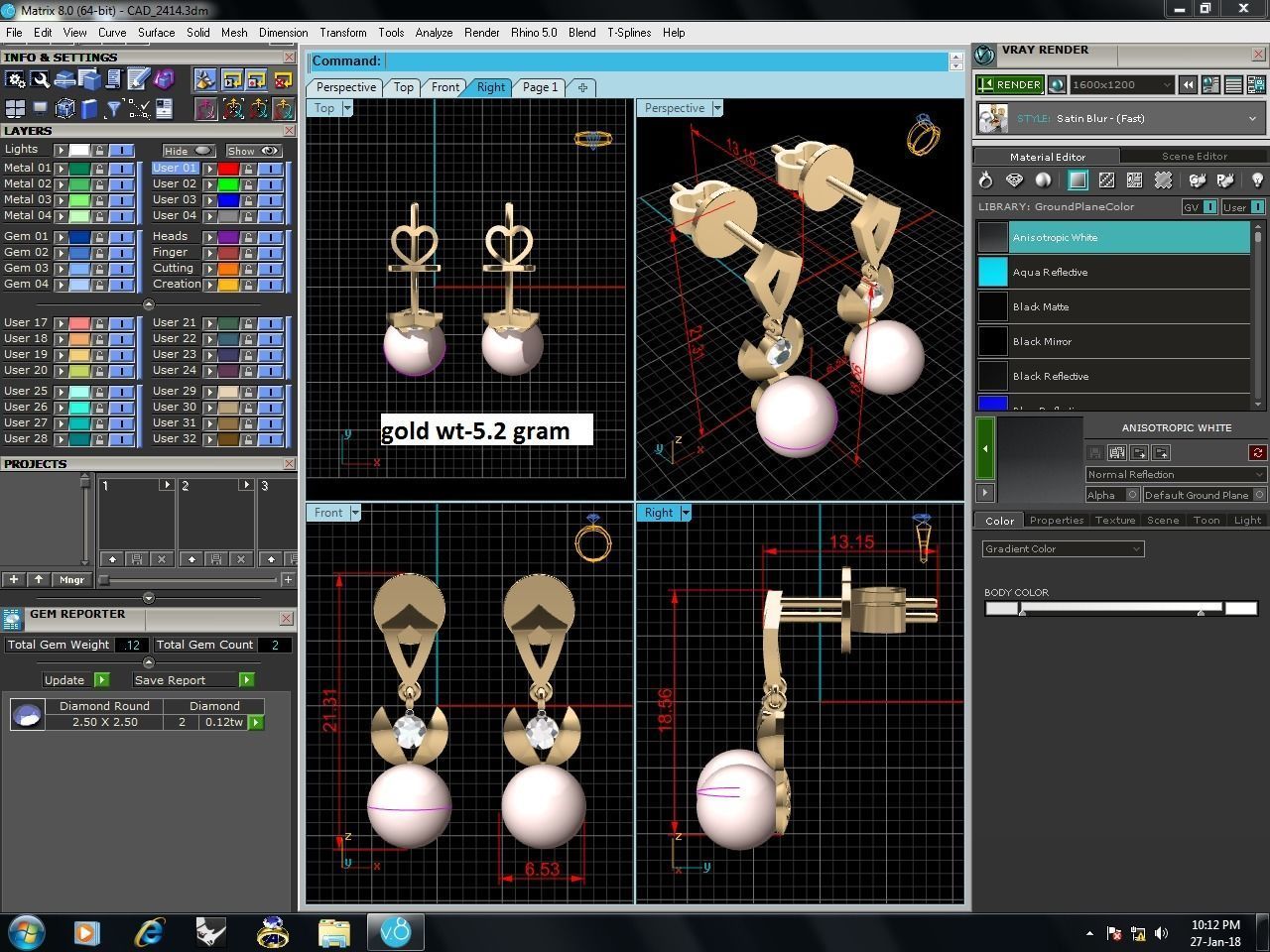 Diamond Classic Opal Stone Earrings 3D print model_5