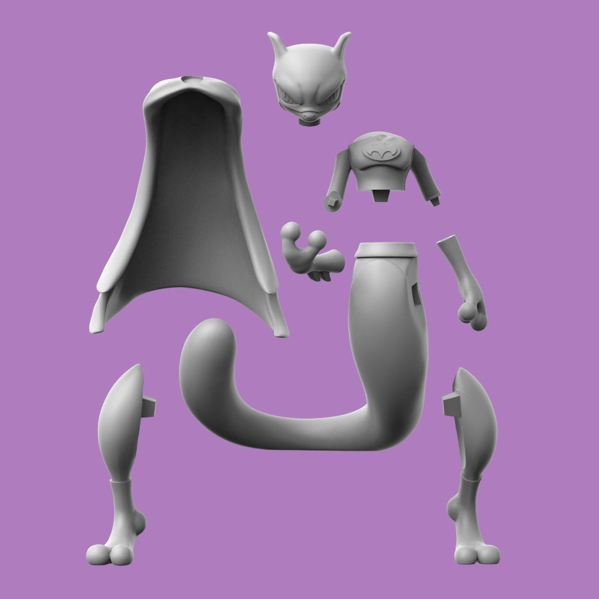 POKEMON - MEWTWO x BATMAN 3D print model_3