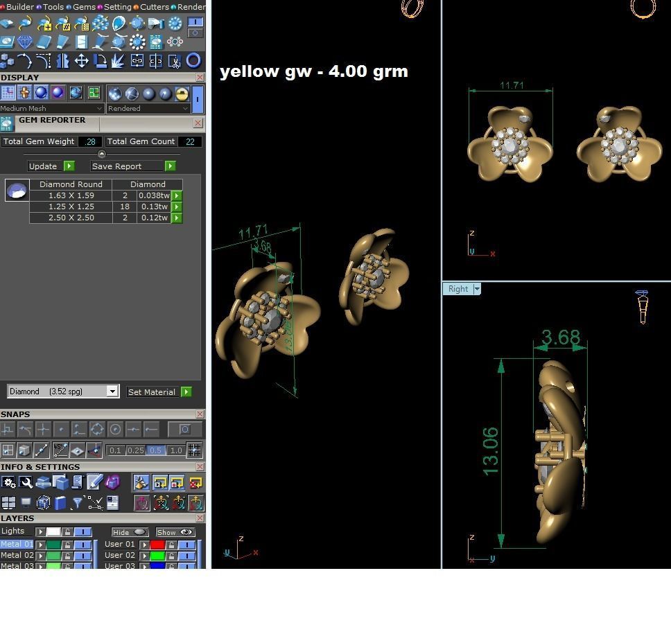 Diamond Classic Heart Earrings 3D print model_10