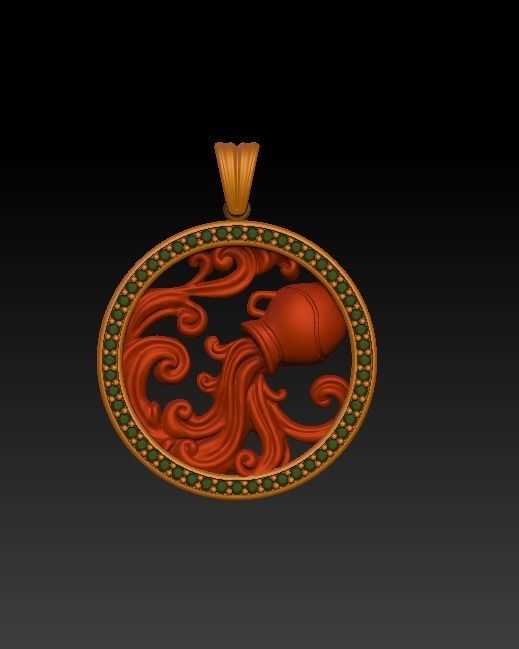 Horoscope Acuario Pendant 3D model_6