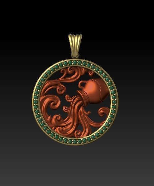 Horoscope Acuario Pendant 3D model_4