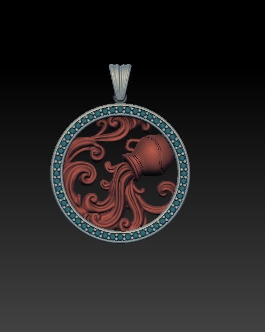 Horoscope Acuario Pendant 3D model_5