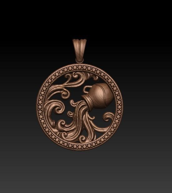 Horoscope Acuario Pendant 3D model_8