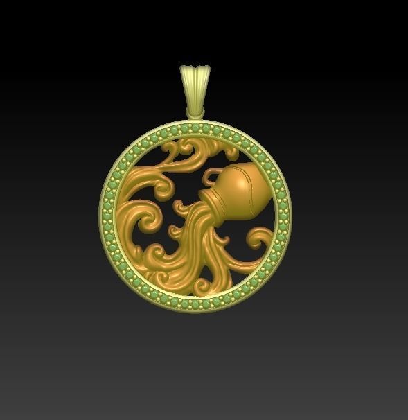 Horoscope Acuario Pendant 3D model_7