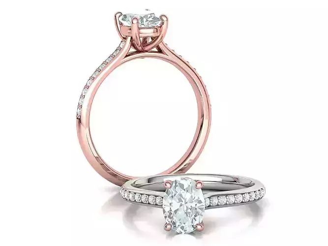  8x6 Oval Cut Diamond Engagement Ring Hidden Halo Ring 3D print model