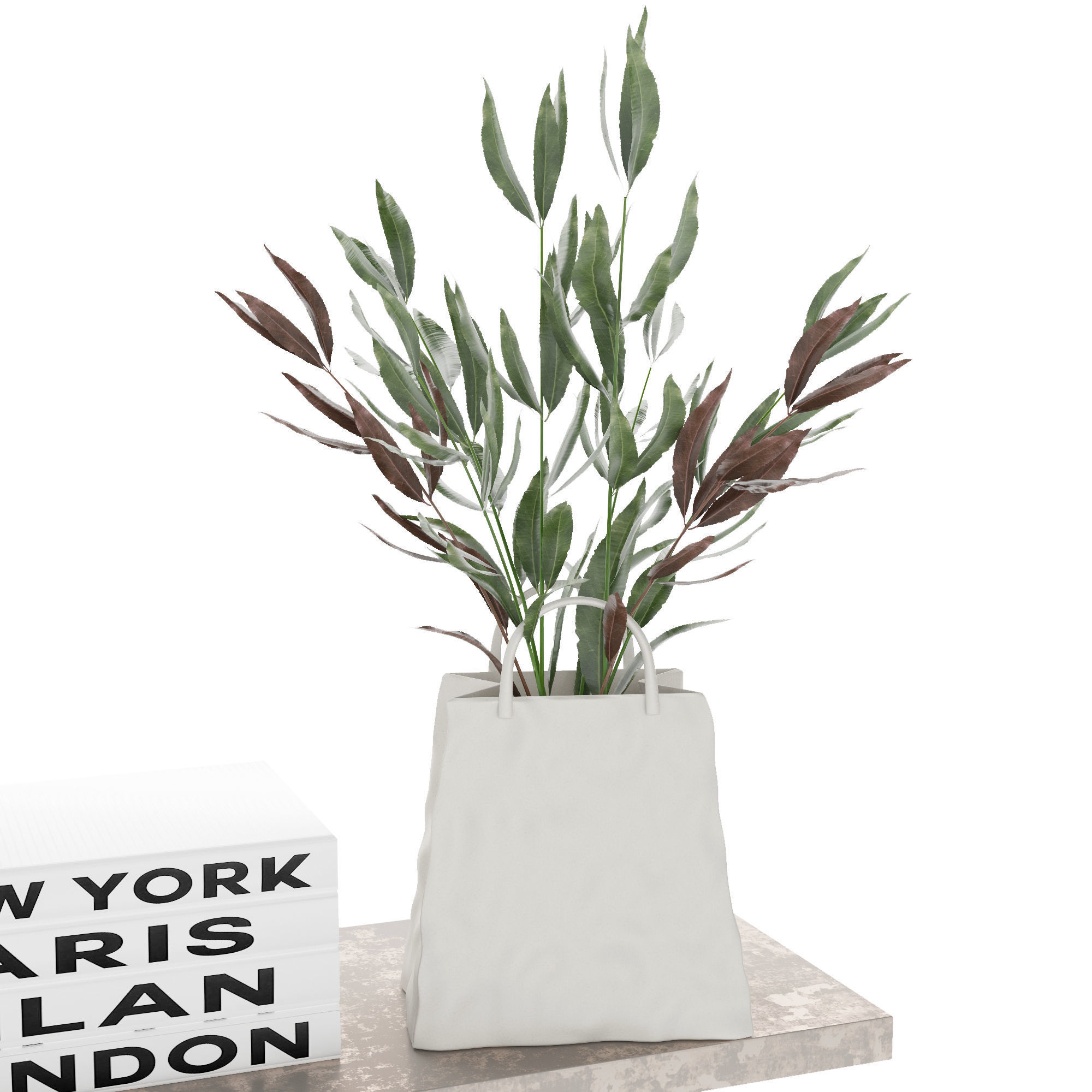 decor set vase of flowers and picture on shelf 3D model_5