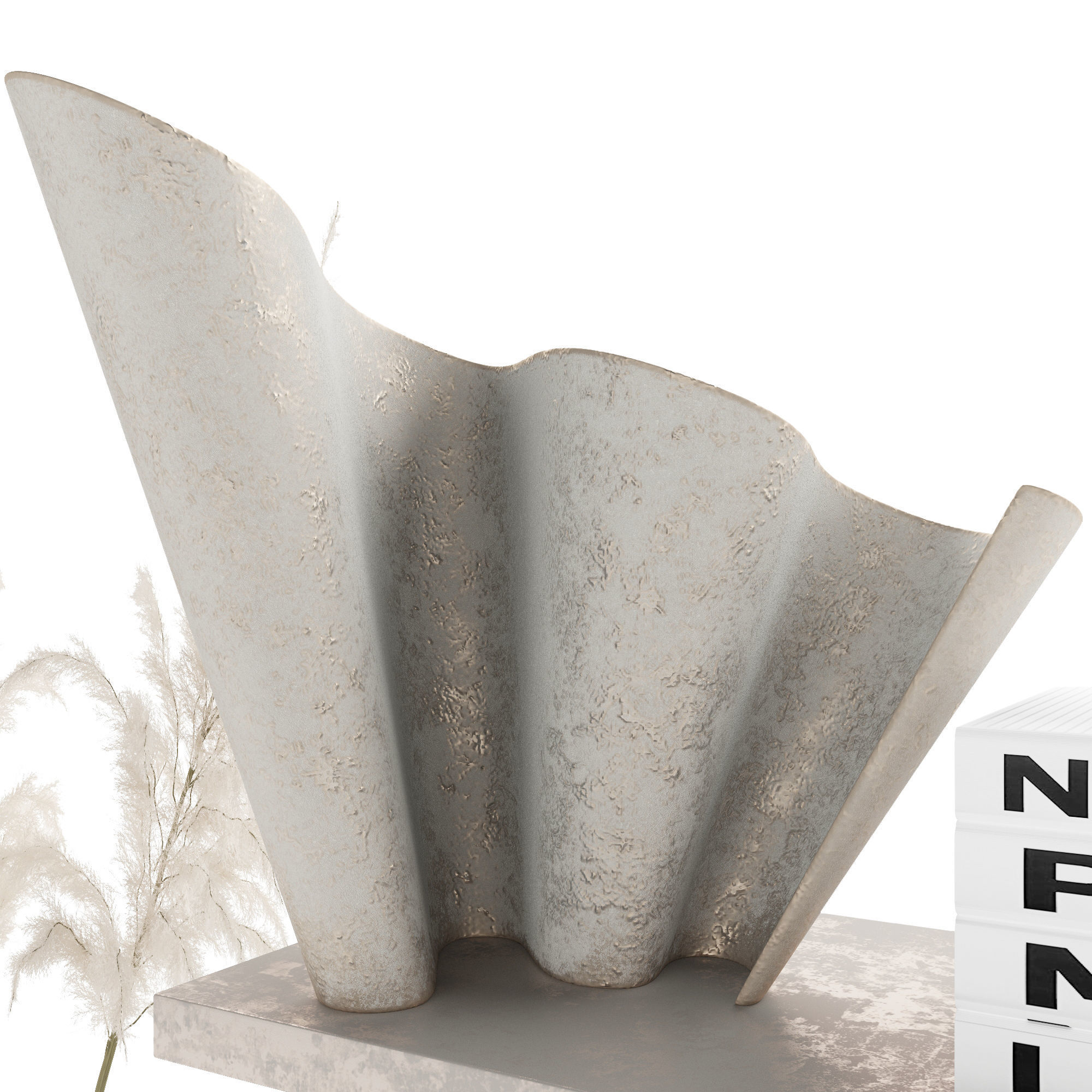 decor set vase of flowers and picture on shelf 3D model_3