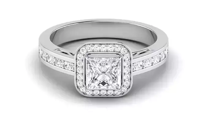 Solitaire Wedding Engagement Halo Princess Bridal Ring 3D print model