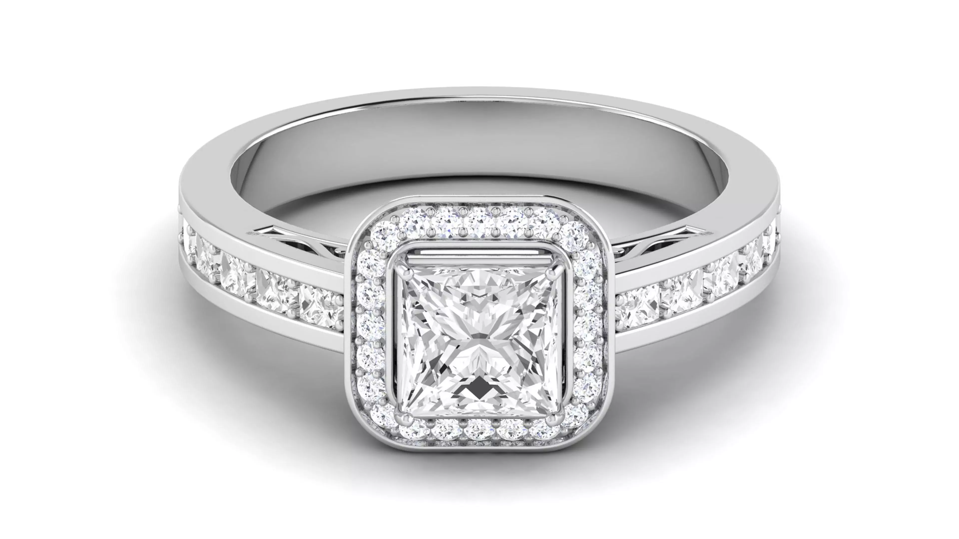 Solitaire Wedding Engagement Halo Princess Bridal Ring 3D print model