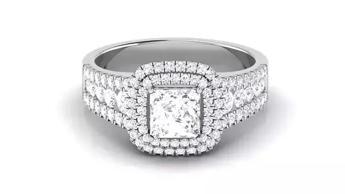  Wedding Engagement Double Halo Princess Stone Halo Rings 3D print model