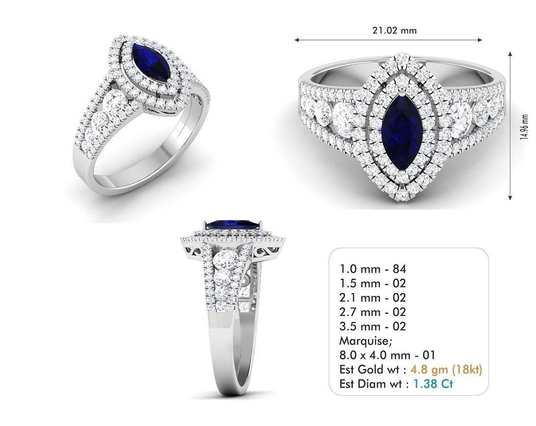 Solitaire Wedding Engagement Marquise Stone Double Halo Ring 3D print model_4