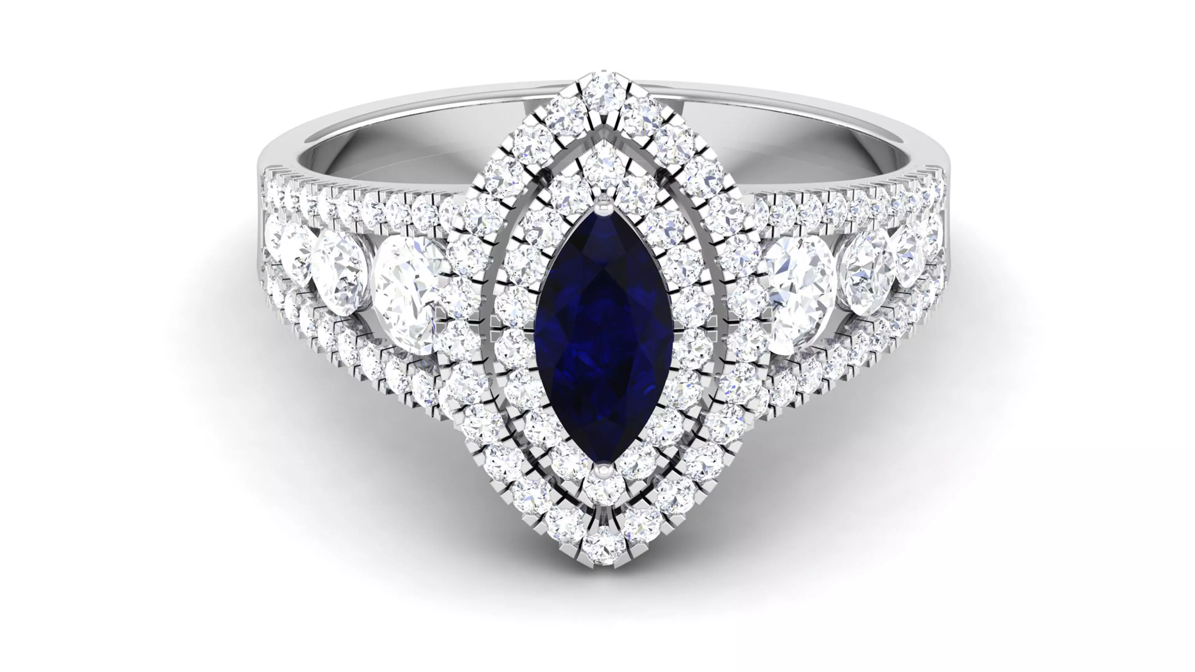 Solitaire Wedding Engagement Marquise Stone Double Halo Ring 3D print model_0