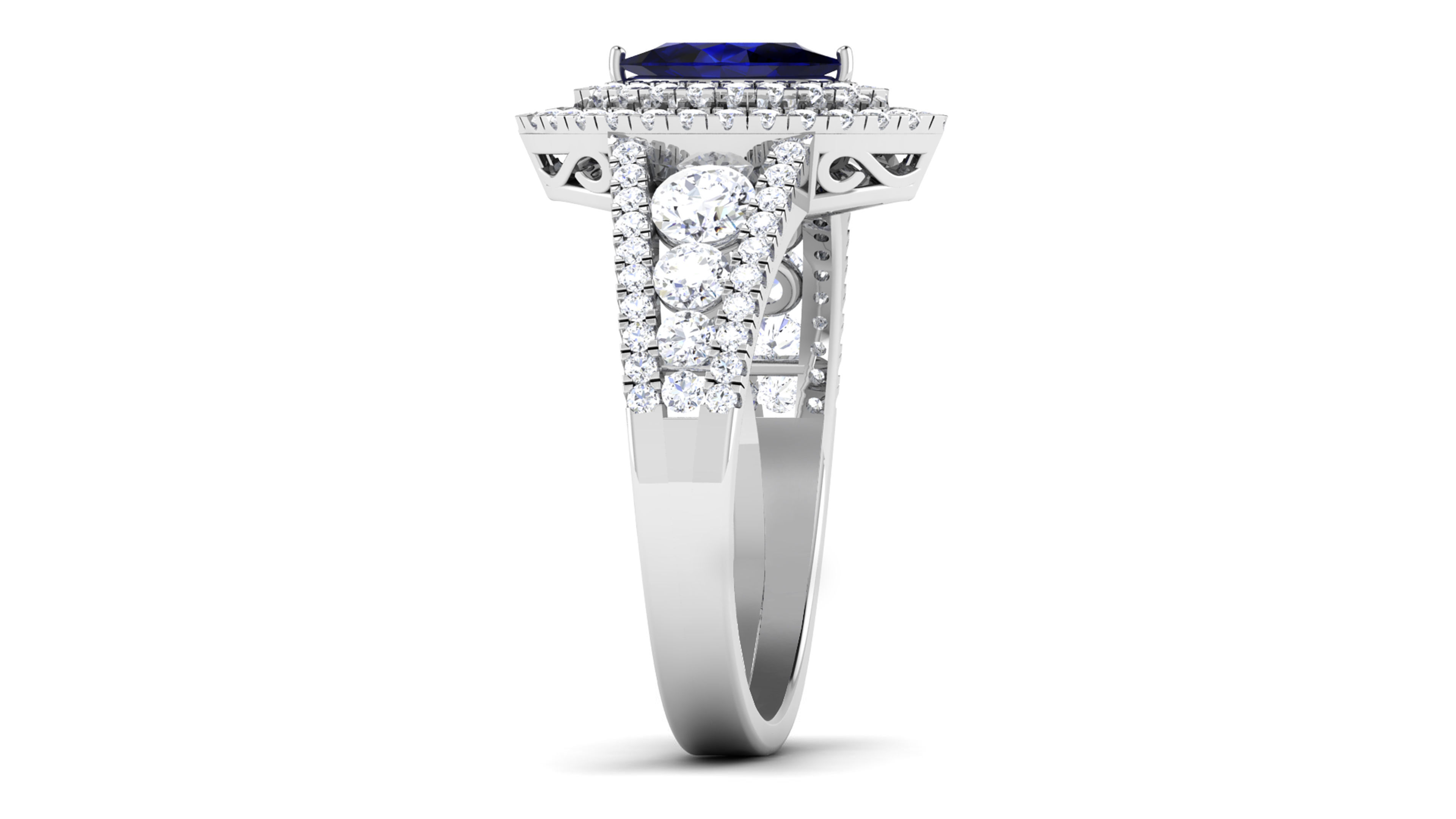 Solitaire Wedding Engagement Marquise Stone Double Halo Ring 3D print model_3