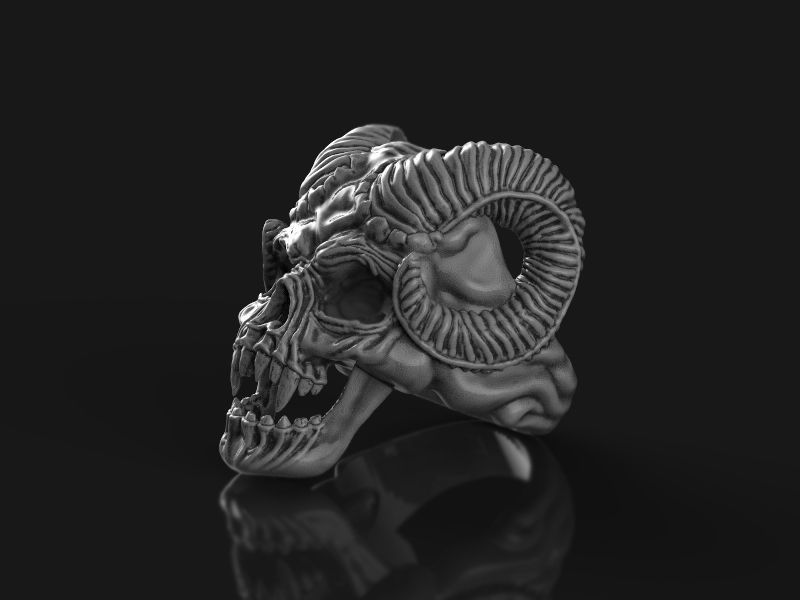 Skull ring with horns 3d model for 3d printing 3D print model 3D print model_13
