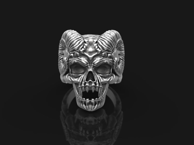 Skull ring with horns 3d model for 3d printing 3D print model 3D print model_7